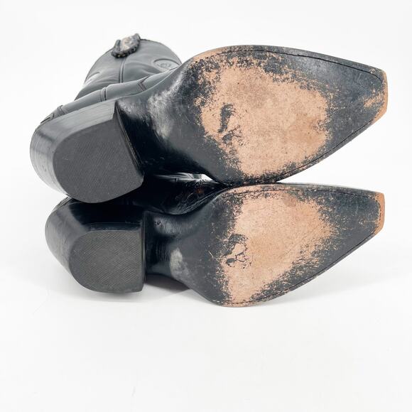 Liberty Boot Co. Vintage Women’s 7 Black Bucking Bronco Tooled Snip Toe Boots - Picture 13 of 14